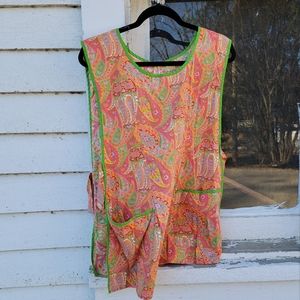 70s Vintage Shirt Apron / Smock  Paisley Print 2 large Front Pockets